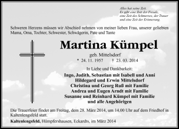 Traueranzeige von Martina Kümpel von Südthüringer Presse