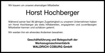 Traueranzeige von Horst Hochberger von Neue Presse Coburg