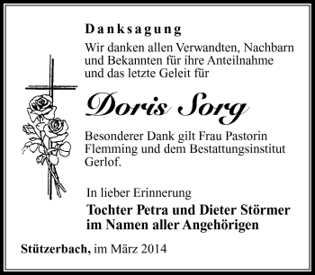 Traueranzeige von Sorg Doris von Südthüringer Presse