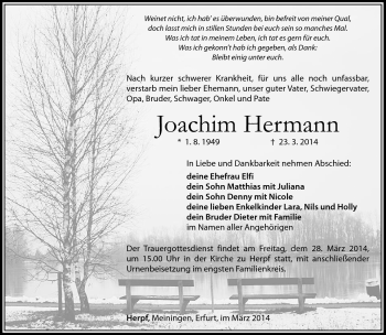Traueranzeige von Joachim Hermann von Südthüringer Presse