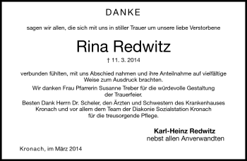 Traueranzeige von Rina Redwitz von Neue Presse Coburg