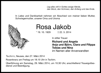 Traueranzeige von Rosa Jakob von Neue Presse Coburg