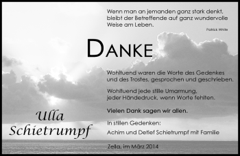 Traueranzeige von Ulla Schietrumpf von Südthüringer Presse