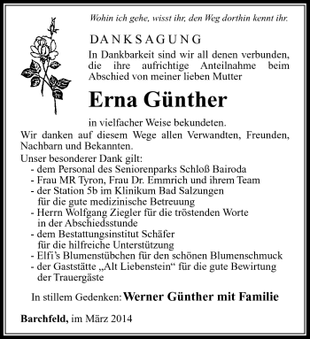 Traueranzeige von Erna Günther von Südthüringer Presse