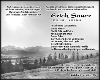 Traueranzeige von Erich Sauer von Südthüringer Presse