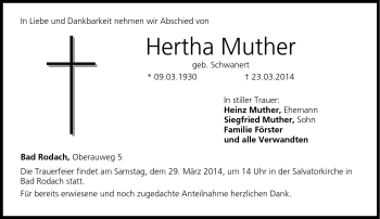Traueranzeige von Hertha Muther von Neue Presse Coburg