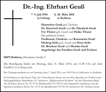 Traueranzeige von Ehrhart Geuß von Neue Presse Coburg