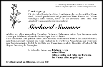 Traueranzeige von Gerhard Sommer von Südthüringer Presse