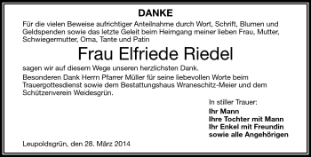 Traueranzeige von Elfriede Riedel von Frankenpost