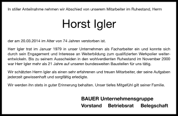 Traueranzeige von Horst Igler von Neue Presse Coburg