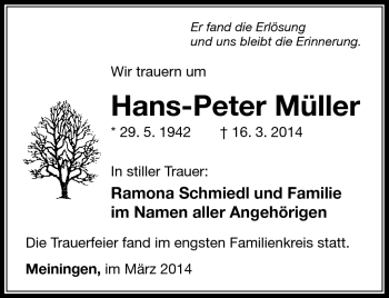 Traueranzeige von Hans-Peter Müller von Südthüringer Presse