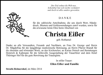 Traueranzeige von Christa Eißer von Südthüringer Presse