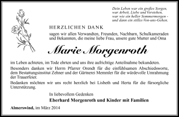 Traueranzeige von Marie Morgenroth von Südthüringer Presse