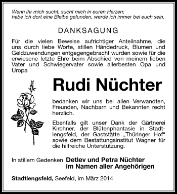Traueranzeige von Rudi Nüchter von Südthüringer Presse