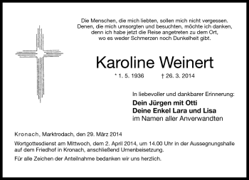 Traueranzeige von Karoline Weinert von Neue Presse Coburg