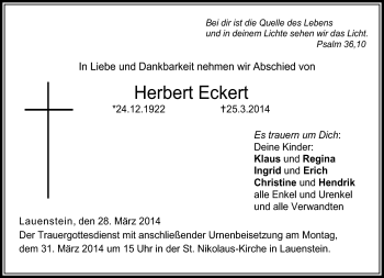 Traueranzeige von Herbert Eckert von Neue Presse Coburg