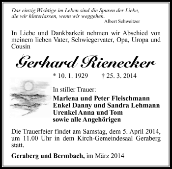 Traueranzeige von Gerhard Rienecker von Südthüringer Presse