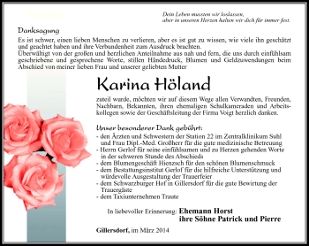 Traueranzeige von Karina Höland von Südthüringer Presse