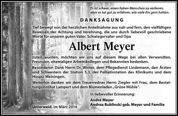 Traueranzeige von Albert Meyer von Südthüringer Presse