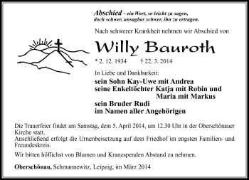 Traueranzeige von Willy Bauroth von Südthüringer Presse