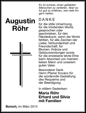 Traueranzeige von Augustin Röhr von Südthüringer Presse