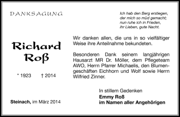 Traueranzeige von Richard Roß von Südthüringer Presse