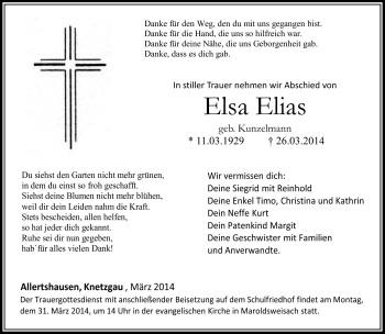 Traueranzeige von Elsa Elias von Neue Presse Coburg