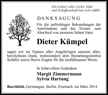 Traueranzeige von Dieter Kümpel von Südthüringer Presse