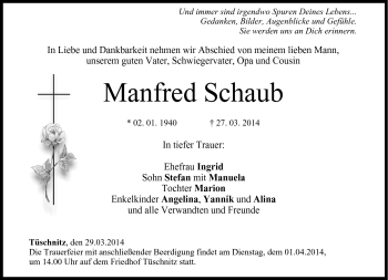 Traueranzeige von Manfred Schaub von Neue Presse Coburg
