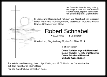 Traueranzeige von Robert Schnabel von Frankenpost