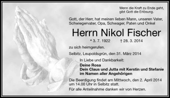 Traueranzeige von Nikol Fischer von Frankenpost