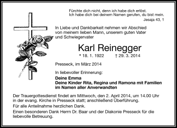 Traueranzeige von Karl Reinegger von Frankenpost