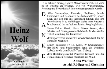 Traueranzeige von Heinz Wolf von Neue Presse Coburg