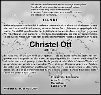 Traueranzeige von Christel Ott von Südthüringer Presse