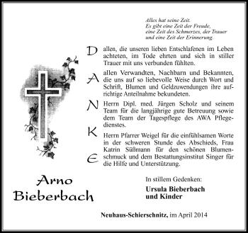 Traueranzeige von Arno Bieberbach von Südthüringer Presse