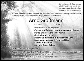 Traueranzeige von Arno Großmann von Neue Presse Coburg