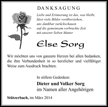 Traueranzeige von Else Sorg von Südthüringer Presse