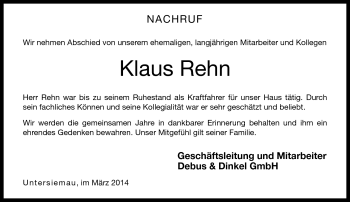Traueranzeige von Klaus Rehn von Neue Presse Coburg