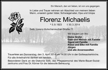 Traueranzeige von Florenz Michaelis von Frankenpost