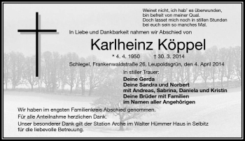 Traueranzeige von Karlheinz Köppel von Frankenpost