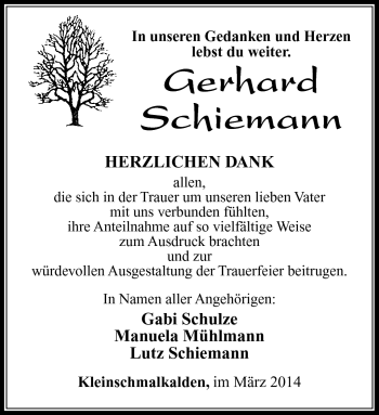 Traueranzeige von Gerhard Schiemann von Südthüringer Presse
