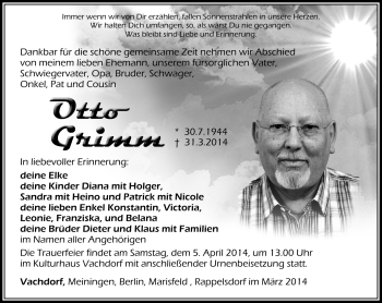 Traueranzeige von Otto Grimm von Südthüringer Presse