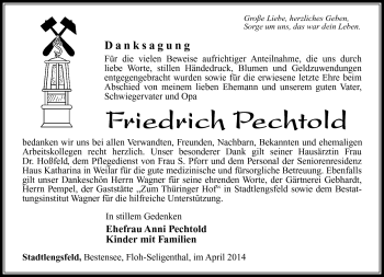 Traueranzeige von friedrich Pechtold von Südthüringer Presse