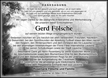 Traueranzeige von Gerd Fölsche von Südthüringer Presse