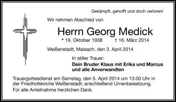 Traueranzeige von Klaus Medick von Frankenpost