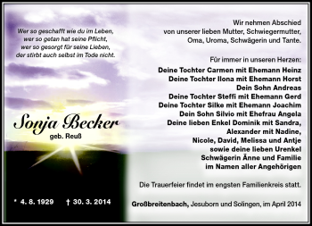 Traueranzeige von Sonja Becker von Südthüringer Presse