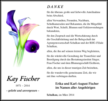 Traueranzeige von Kay Fischer von Südthüringer Presse