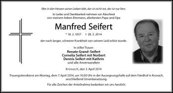 Traueranzeige von Manfred Seifert von Neue Presse Coburg
