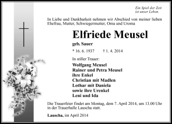 Traueranzeige von Elfriede Meusel von Südthüringer Presse