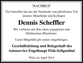 Traueranzeige von Dennis Scheffler von Südthüringer Presse